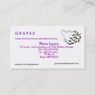 GRAPES Logo, Marie Lucero, PO Box 111, Dixon, N... Visitekaartje