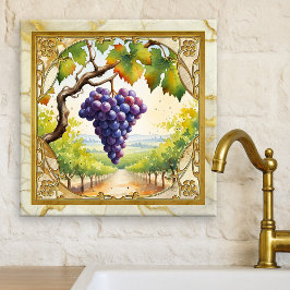 Grapes Vineyard Gold Ceramic Tile Tegeltje