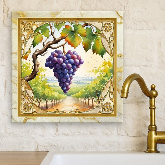 Grapes Vineyard Gold Ceramic Tile Tegeltje