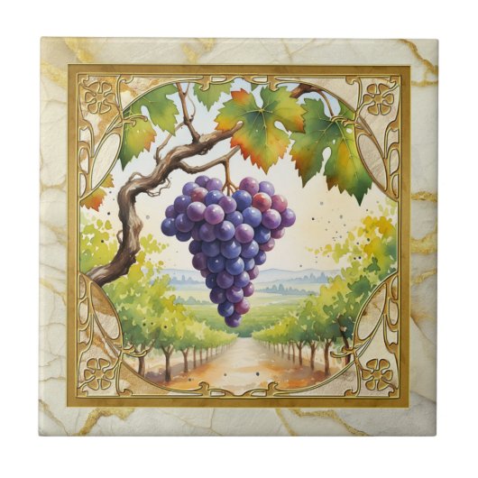 Grapes Vineyard Gold Ceramic Tile Tegeltje (Voorkant)