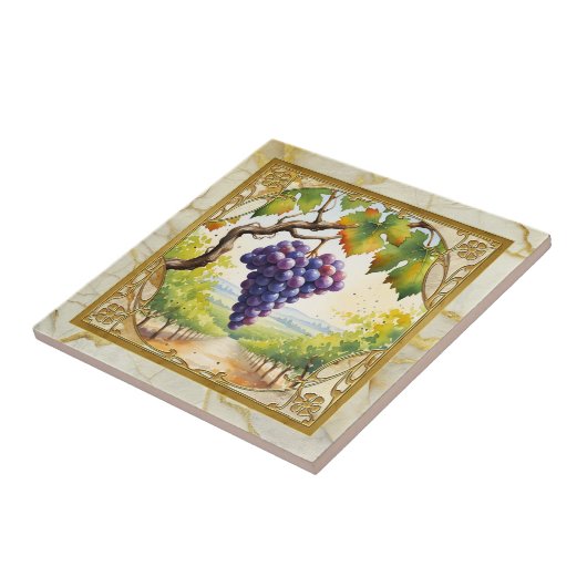Grapes Vineyard Gold Ceramic Tile Tegeltje (Zijkant)