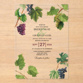 Grapes Vineyard Mediterranean Greek Island Wedding Acryl Uitnodigingen (Voorkant)