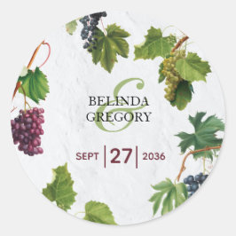 Grapes Vineyard Mediterranean Greek Island Wedding Ronde Sticker