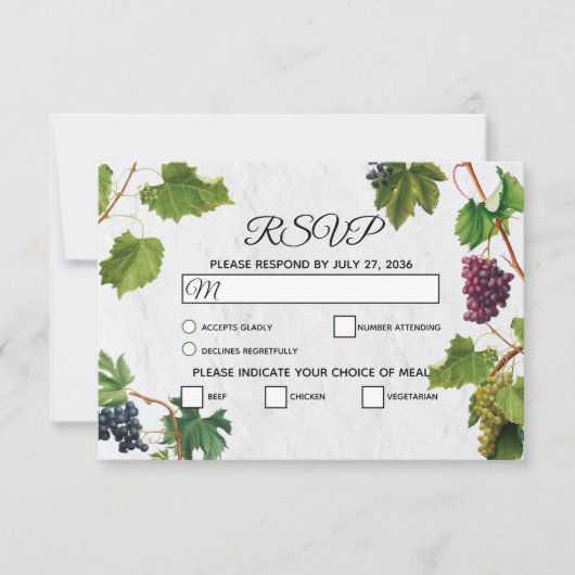 Grapes Vineyard Mediterranean Greek Island Wedding RSVP Kaartje (Voorkant)