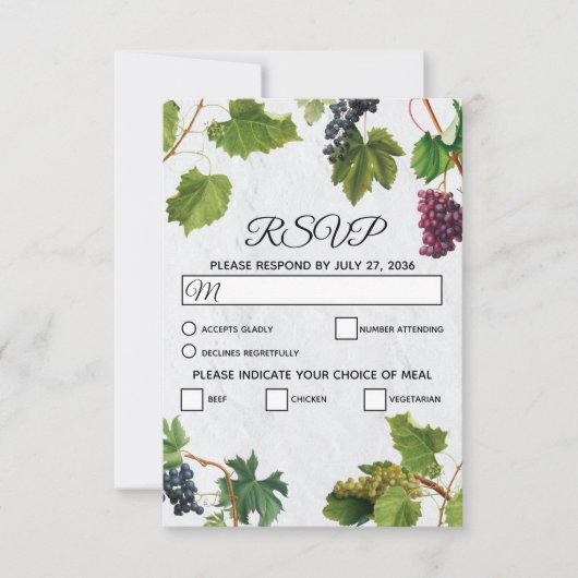 Grapes Vineyard Mediterranean Greek Island Wedding RSVP Kaartje (Voorkant)