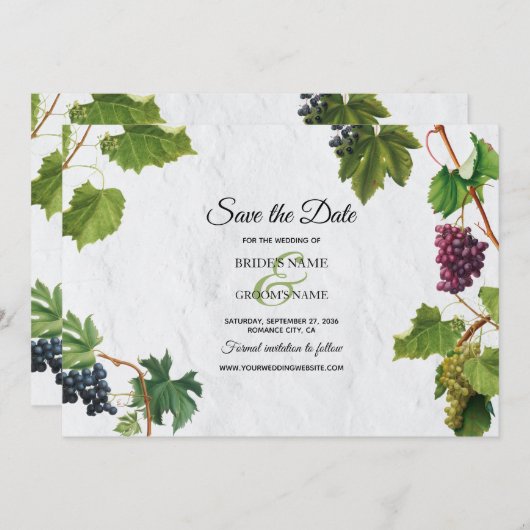 Grapes Vineyard Mediterranean Greek Island Wedding Save The Date (Voorkant / Achterkant)