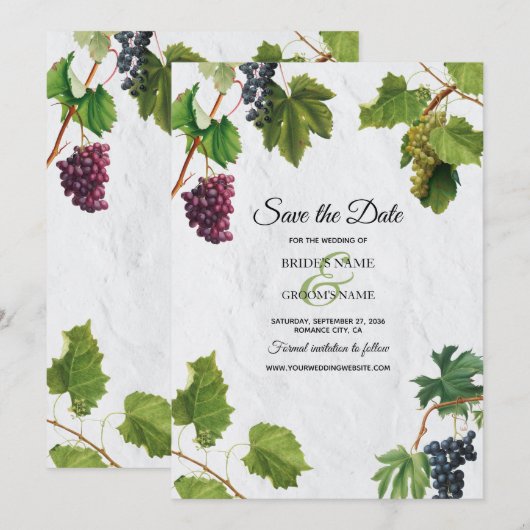 Grapes Vineyard Mediterranean Greek Island Wedding Save The Date (Voorkant / Achterkant)