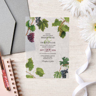 Grapes Vineyard Mediterranean Greek Island Wedding Vellum Uitnodigingen