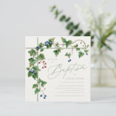 Grapevine Bedekte Cross Soft Green Script Doop Kaart (Staand voorkant)