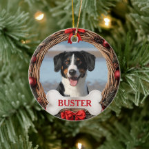 Grapevine Christmas Wreath Dog Photo Tree Ornament