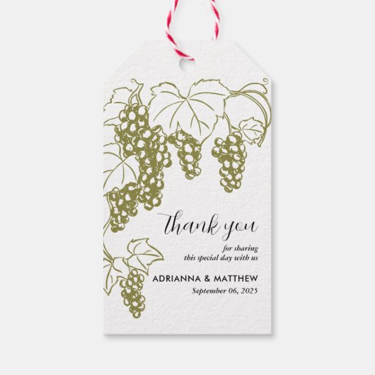 Grapevine Elegant bruiloft Dank u | wijngaard Cadeaulabel (Achterkant)