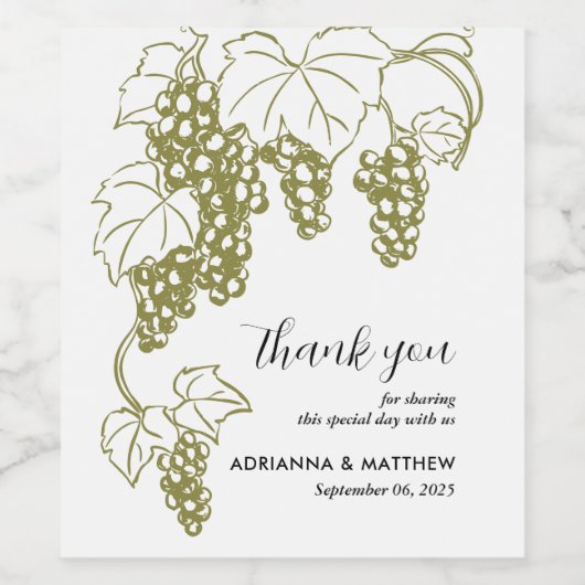Grapevine Elegant bruiloft Dank u | wijngaard Wijn Etiket (Enkel label)