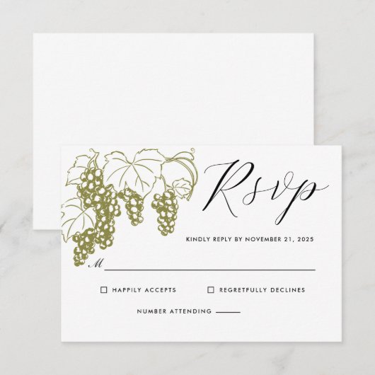 Grapevine Elegant RSVP Vineyard Italië Huwelijk Kaartje (Voorkant / Achterkant)