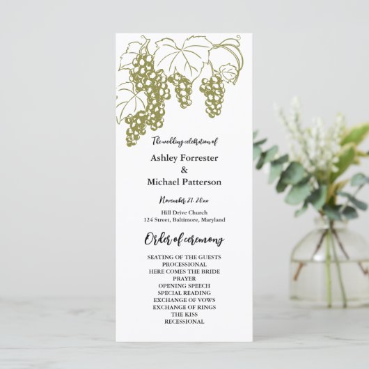 Grapevine Elegant Vineyard Italië Trouwprogramma Programmakaart (Staand voorkant)