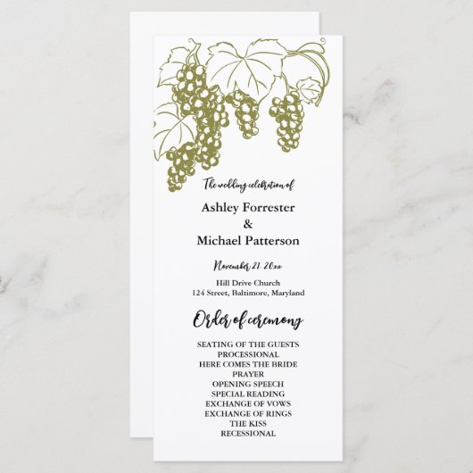 Grapevine Elegant Wijngaard Italië Trouwprogramma Programmakaart (Voorkant / Achterkant)