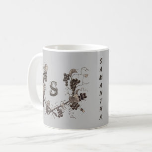 Grapevine Etching Zwart-wit Monogram Koffiemok