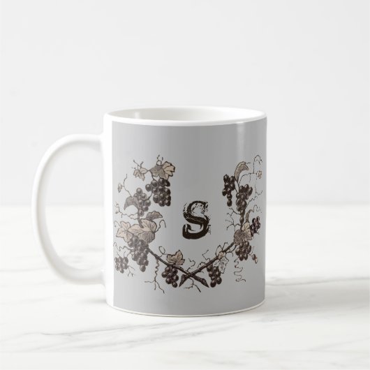 Grapevine Etching Zwart-wit Monogram Koffiemok (Links)