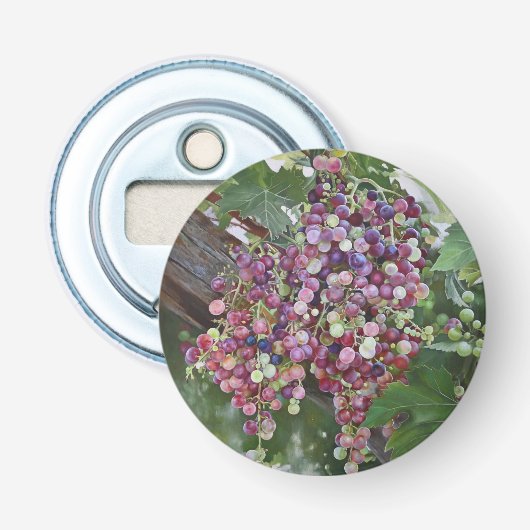 Grapevine Glory - hyperrealistische wijngaard voor Button Flesopener (Voorkant)