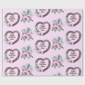 Grapevine Heart Wreath Purple Flowers Naam toevoeg Cadeaupapier (Vlak)