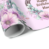 Grapevine Heart Wreath Purple Flowers Naam toevoeg Cadeaupapier (Rol Hoek)