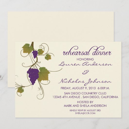 Grapevine Rehearsal Dinner Kaart (Voorkant / Achterkant)