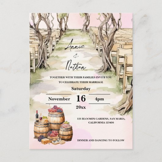 Grapevine Romantische wijngaard bruiloft uitnodigi Briefkaart (Voorkant)