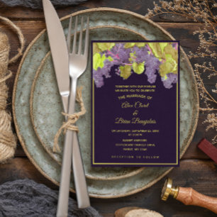 Grapevine Vineyard Paars Wedding Invitation Kaart