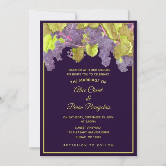 Grapevine Vineyard Paarse bruiloft uitnodiging (Voorkant)