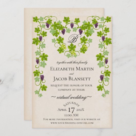 Grapevine virtuele bruiloft kaart (Voorkant / Achterkant)