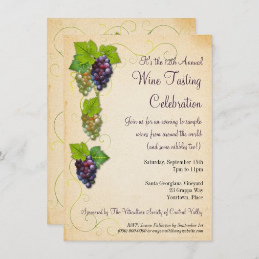 Grapevine Wine Tasting Party Uitnodiging (Voorkant / Achterkant)
