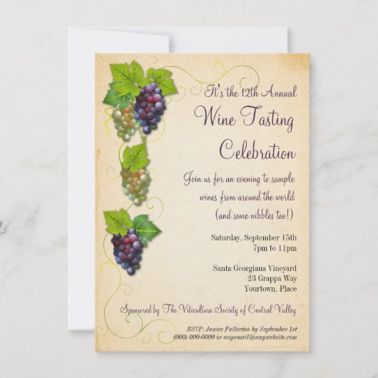 Grapevine Wine Tasting Party Uitnodiging (Voorkant)