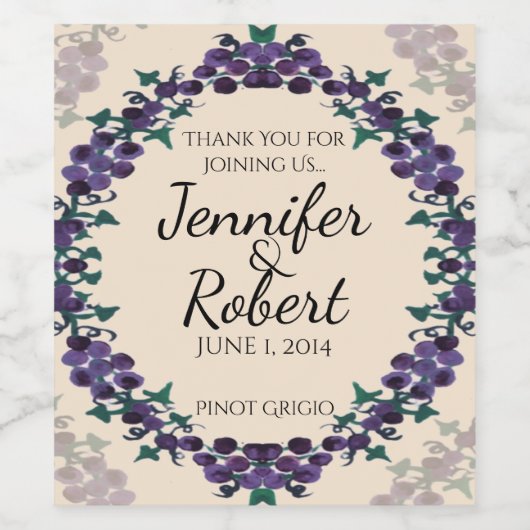 Grapevine Wreath Bruiloft Wijn Label Wijn Etiket (Enkel label)