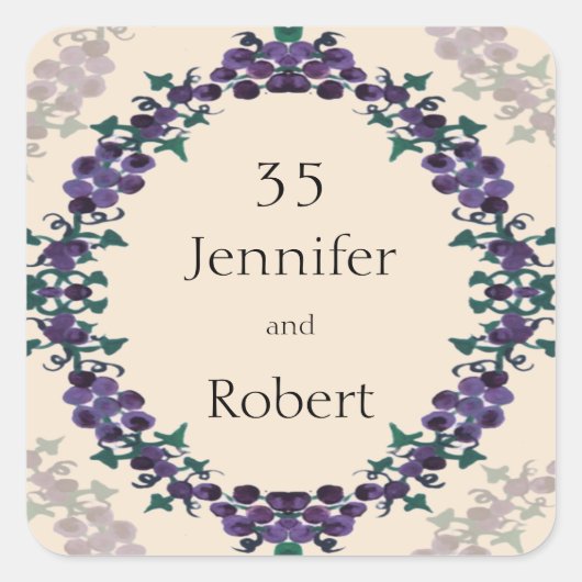 Grapevine Wreath Envelope Seal Vierkante Sticker (Voorkant)