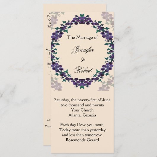 Grapevine Wreath Trouwprogramma Programmakaart (Voorkant / Achterkant)