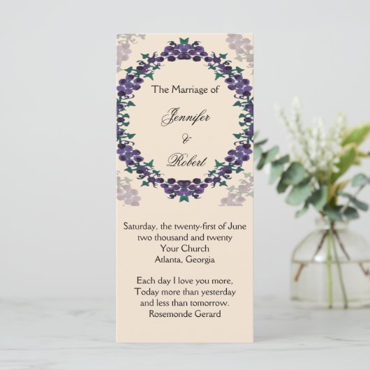 Grapevine Wreath Trouwprogramma Programmakaart (Staand voorkant)