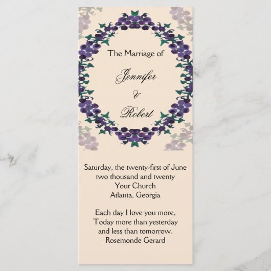 Grapevine Wreath Trouwprogramma Programmakaart (Voorkant)