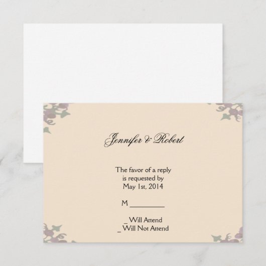 Grapevine Wreath Wedding Response Card RSVP Kaartje (Voorkant / Achterkant)