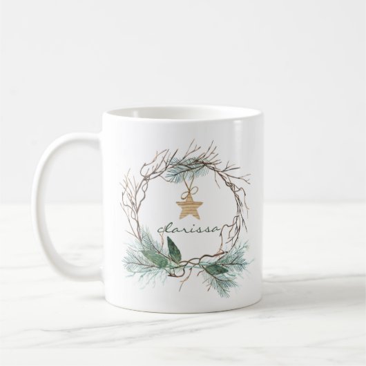 Grapevine WreatPine Branches Star Monogram Mok (Links)