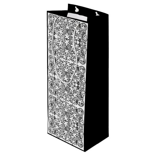  Grapevine Zwart Wit Patroon Wijnzak Wijn Cadeautas (Achterkant Gekanteld)