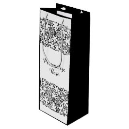  Grapevine Zwart Wit Patroon Wijnzak Wijn Cadeautas