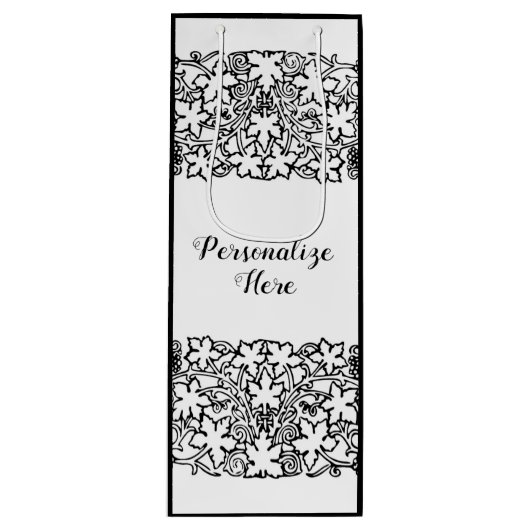  Grapevine Zwart Wit Patroon Wijnzak Wijn Cadeautas (Voorkant)