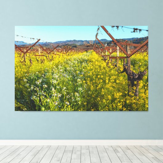 Grapevines en mosterdbloemen canvas afdruk (Insitu (Houten vloer))