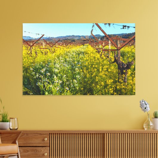 Grapevines en mosterdbloemen canvas afdruk (Insitu (Woonkamer))