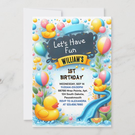 Graph Splash Bubbles Zomer Eend Schuim 1e Verjaard Kaart (Voorkant)