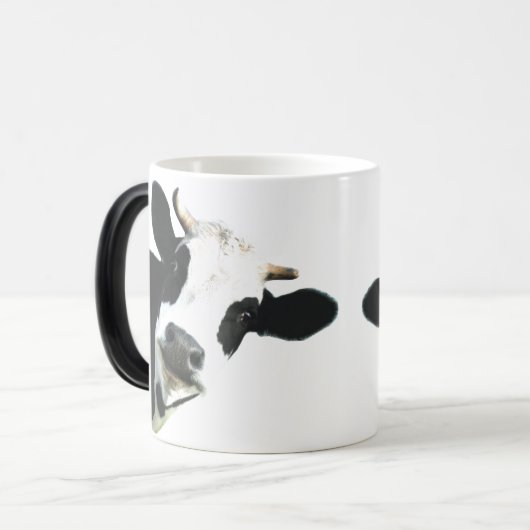 Graphic Art Fun Black & White Holstein Curieuze Ko Magische Mok (Voorkant links)