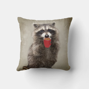 Graphic Art Fun Raccoon Drink Humor Kussen