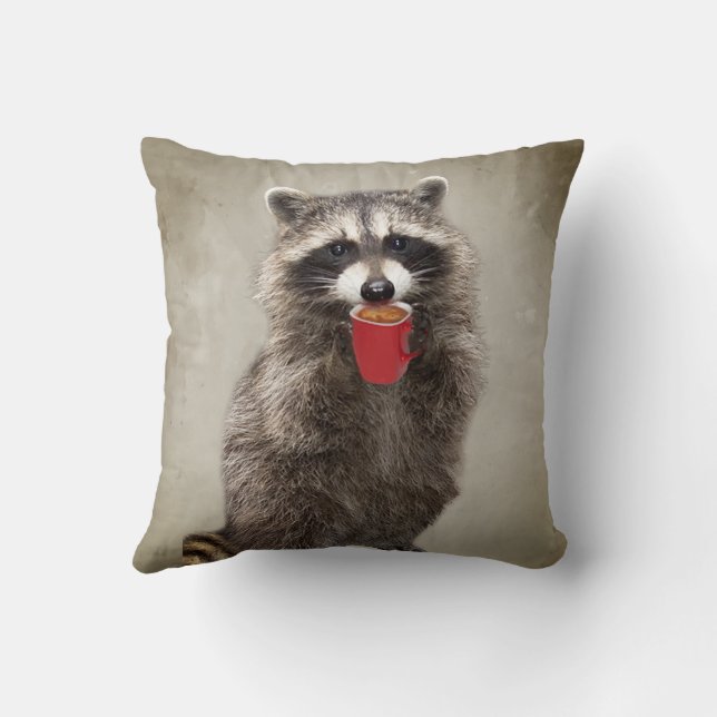 Graphic Art Fun Raccoon Drink Humor Kussen (Achterkant)