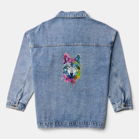 Graphic Art Gestileerde Wolf Wolves Dierlijke Natu Denim Jacket (Achterkant)