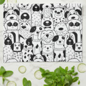 Graphic Art Line Tekening Dog Cartoons Theedoek (Gevouwen)