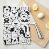 Graphic Art Line Tekening Dog Cartoons Theedoek (Quarter Fold)